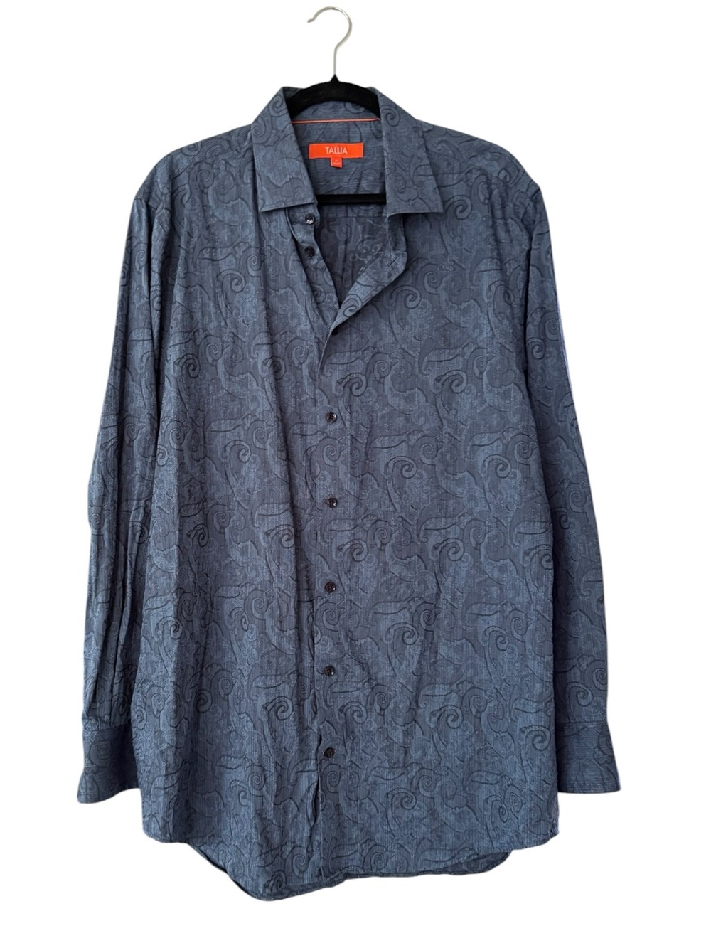 TALLIA Men's Dark Navy Blue Paisley Long Sleeve Button-Up Shirt Size 17 36/37 XL